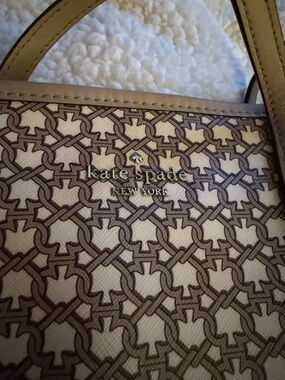 kate spade beige and brown geometric print tote